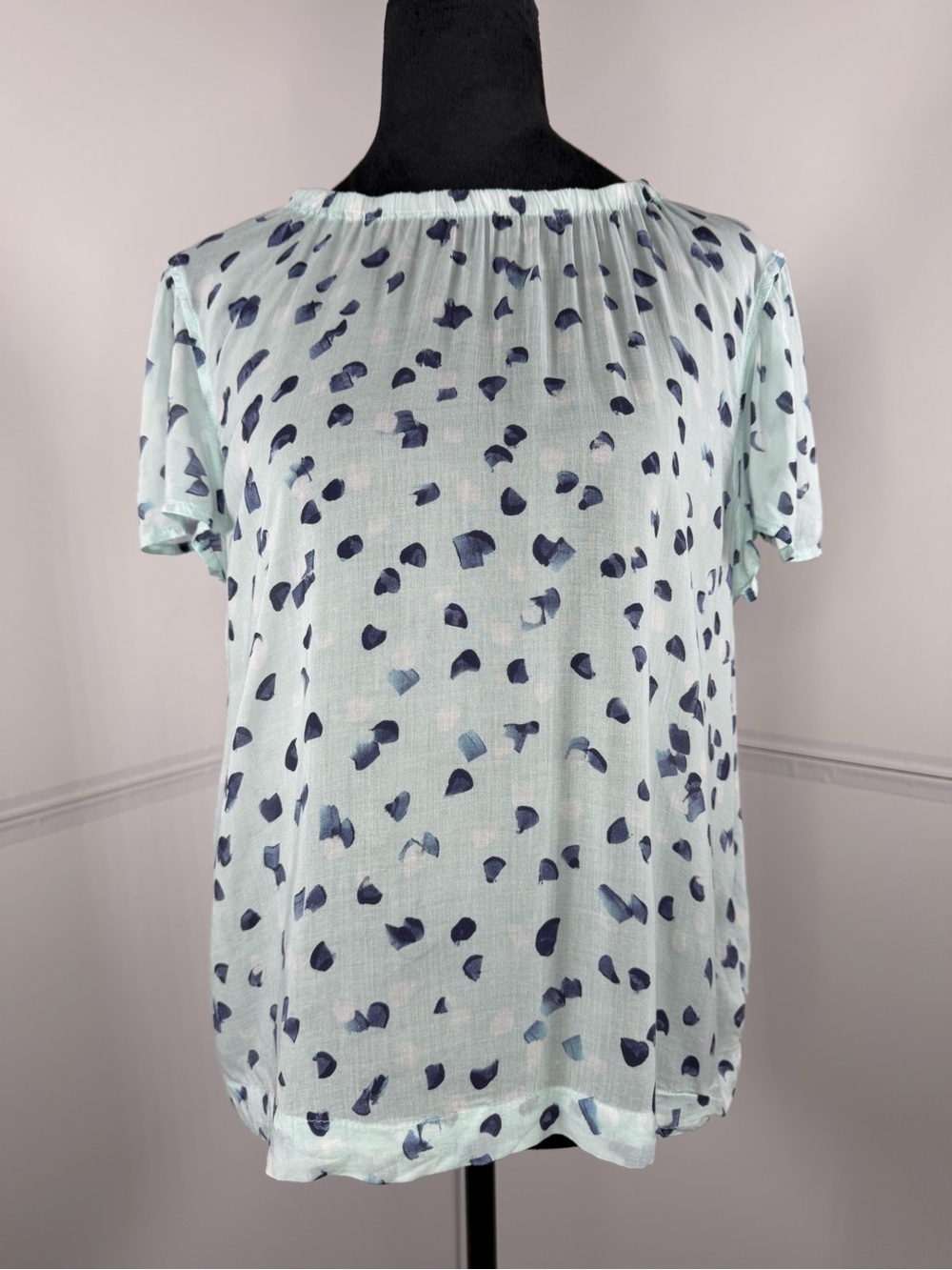 Bella Dahl Mint Blue Abstract Print Short Sleeve Peasant Blouse Size M